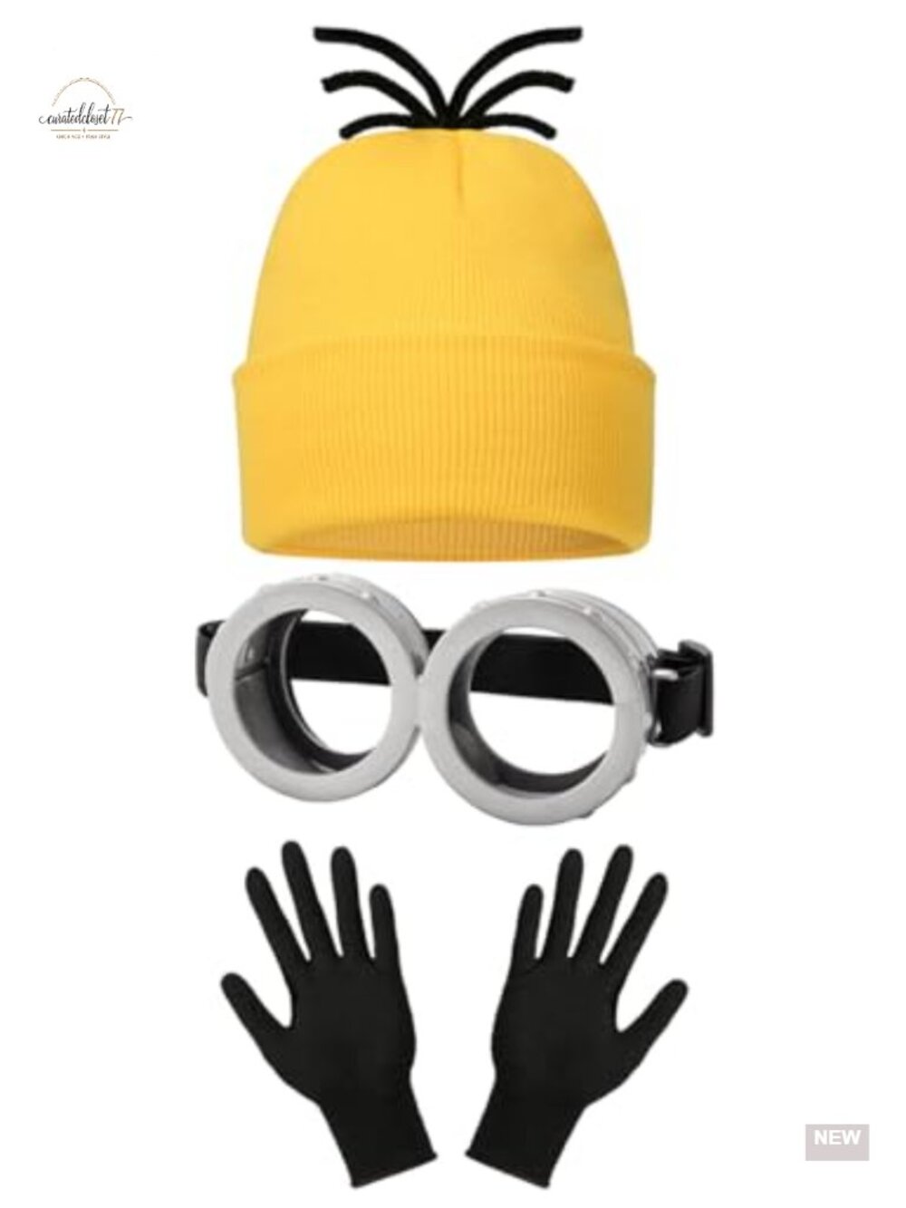 Adult Halloween Costume Accessories Set Yellow Beanie Goggles Suspenders